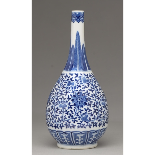 104 - A Chinese blue and white vase, 19th c or later, painted with lotus meander between plantain leaves a... 