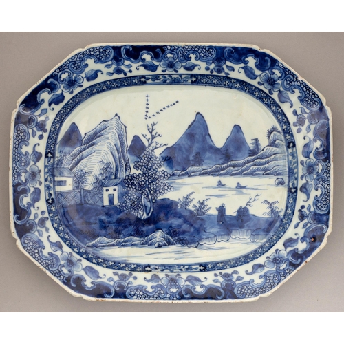 137 - A Chinese blue and white dish, early 19th c, sketchily painted and washed-in with two figures on a p... 