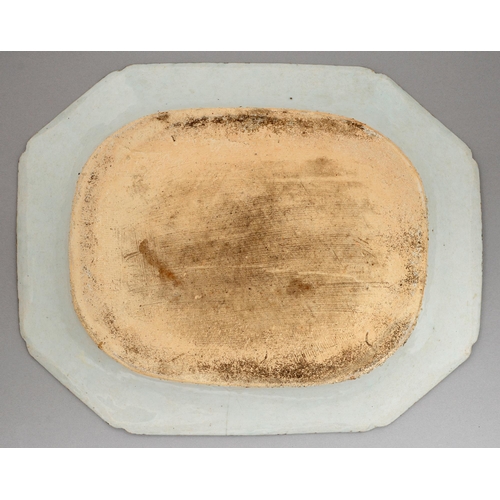 137 - A Chinese blue and white dish, early 19th c, sketchily painted and washed-in with two figures on a p... 