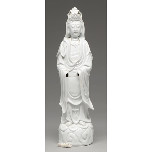 168 - A Chinese blanc de chine figure of Guanyin, 19th c, 44cm h