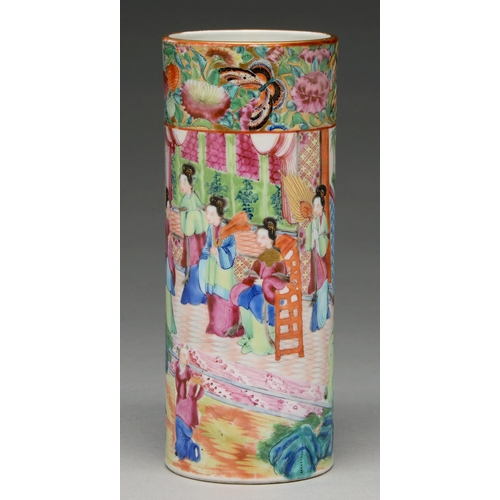 187 - A Chinese Canton famille rose vase, 19th c, typically enamelled overall with continuous scenes, temp... 