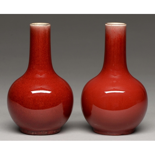 189 - Two Chinese flambe glazed vases, 20th c, the glaze thinning from the neck and pooling slightly aroun... 