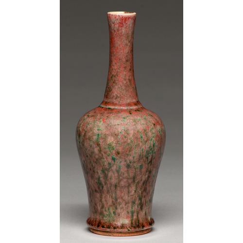 194 - A Chinese flambe glazed vase, 20th c, the red and pinkish crazed glaze suffused with copper green, o... 