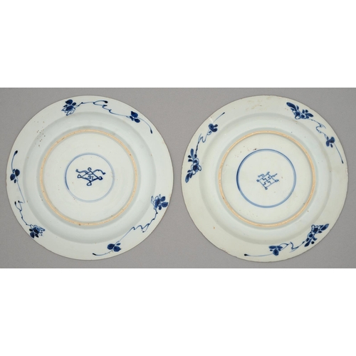 236 - Two Chinese blue and white plates, Kangxi period, painted with flowers and birds in panelled border ... 