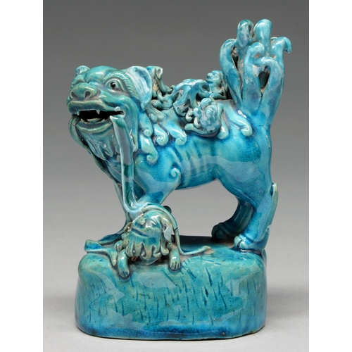 267 - A Chinese kingfisher glazed model of a dog of Fo and its young, 19th c, 13.5cm h