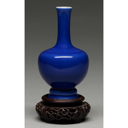 295 - A Chinese blue monochrome glazed vase, possibly 19th c, with bulbous body and slightly waisted neck ... 