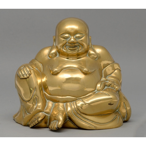 338 - A Chinese brass figure of Budai, 20th c, 19cm h