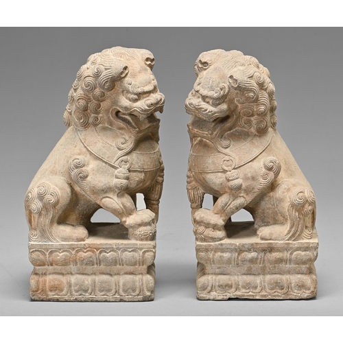 339 - A pair of Chinese stone sculptures of dogs of Fo, 20th c, 31cm h