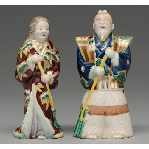 374 - A pair of Imari figures of an elderly man and woman, Jo and Uba, Meiji period, 12 and 13cm h  Proven... 