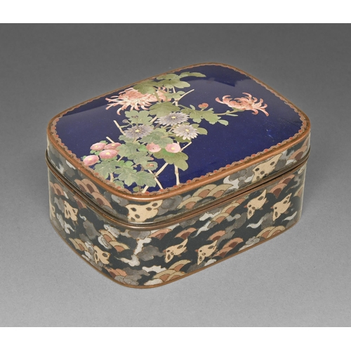 393 - A Japanese cloisonne enamel box and cover, Meiji period, enamelled with chrysanthemums on a trellis,... 