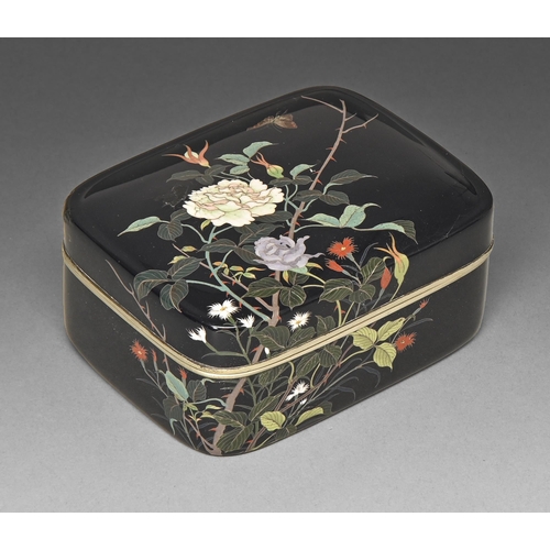 395 - A Japanese cloisonne enamel box and cover, Meiji period, enamelled in silver cloisons with naturalis... 