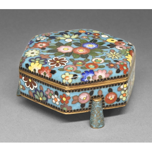 398 - A Japanese cloisonne enamel box and cover, Kogo, Meiji period, of hexagonal form, decorated in shade... 