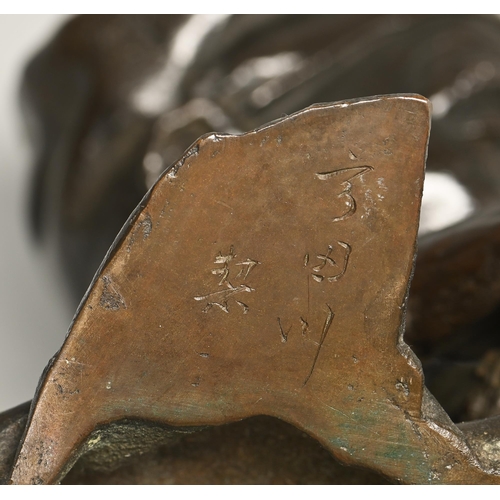 403 - A Japanese bronze sculpture of a father teaching his son to play the shamisen, Meiji period, rich da... 