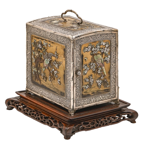 414 - A Japanese silver mounted dhibayama cabinet, kodansu, Meiji period, slightly domed top decorated wit... 