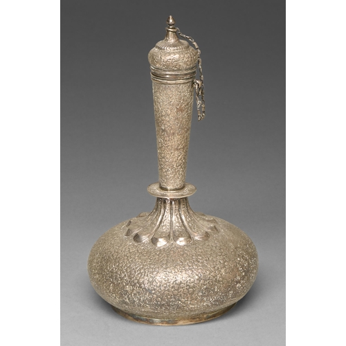 449 - A silver flask and stopper, North India or Kashmir, 19th c, intricately chased with leaves and scrol... 