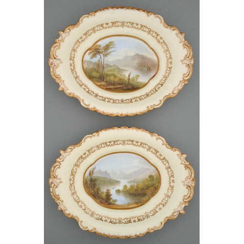 543 - A pair of Copeland & Garrett dessert dishes, c1840, painted with views of Loch Lomond and Loch K... 