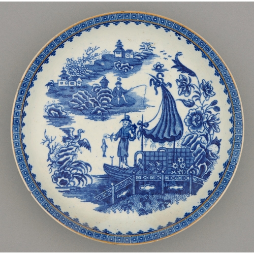 549 - A Worcester blue and white saucer dish, c1790, transfer printed with the Fisherman pattern, 20.5cm d... 