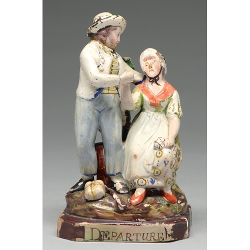 555 - A Staffordshire pearlware group of the Sailor's Departure, c1830, decorated in overglaze enamelson c... 