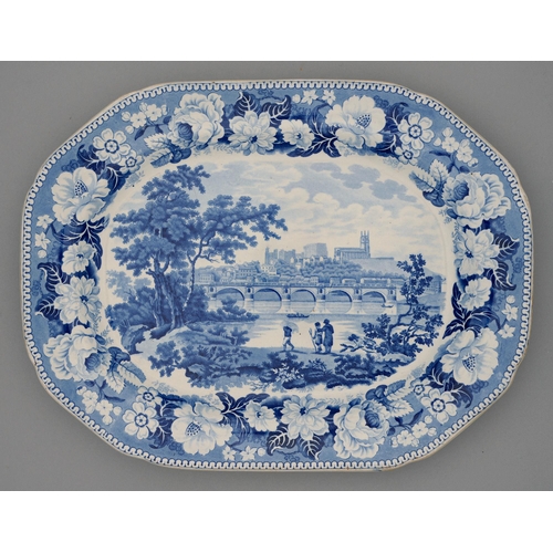 583 - An Elkin, Knight & Co blue printed earthenware Rock Cartouche Series Lancaster pattern meat dish... 