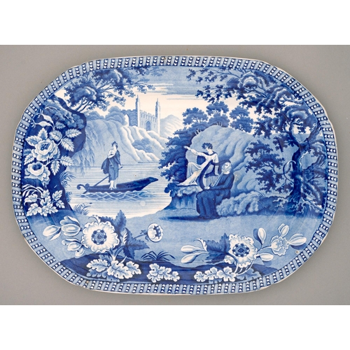 584 - A Thomas and John Carey blue printed earthenware Lady of the Lake pattern meat dish, c1830-1842, 49c... 