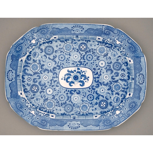 589 - A Minton blue printed earthenware Pinwheels pattern meat dish, c1810, 53cm l