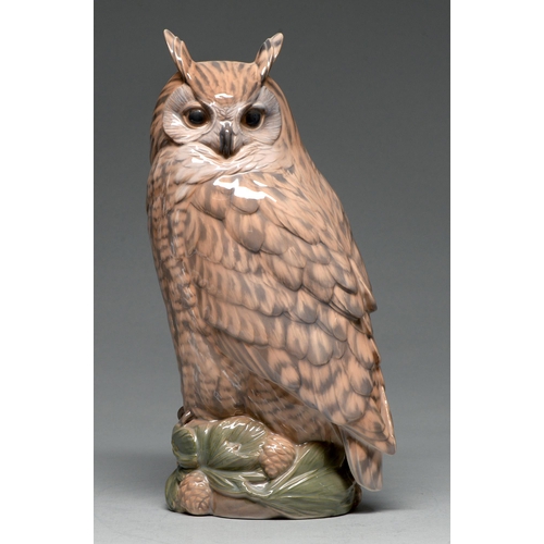 605 - A Royal Copenhagen porcelain model of a long eared owl, 1968, 35.5cm h, printed and painted marks an... 