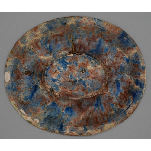 608 - A Palissy ware footed oval dish,19th c, moulded in relief with Venus and Adonis, the everted and man... 