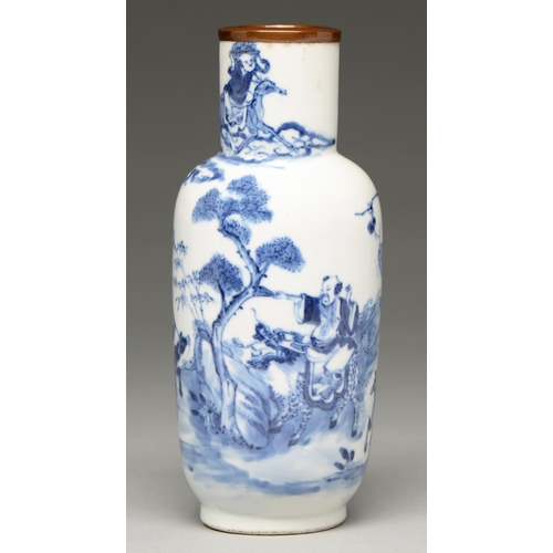 82 - A Chinese blue and white vase, 19th c, painted with the eight immortals mounted on their respective ... 