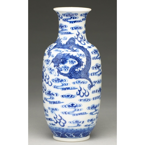 83 - A Chinese blue and white vase, 19th c or later, painted in the manner of 'heaping and piling' with f... 