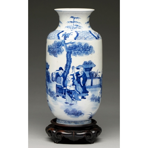 97 - A Chinese blue and white vase, 19th c or later, painted with the eight immortals in a continuous lan... 