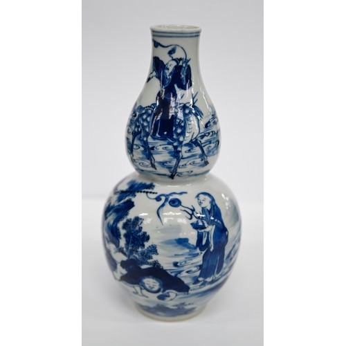 3 - A pair of Chinese blue and white double gourd vases, 19th c, painted with figures including Zhao Gon... 