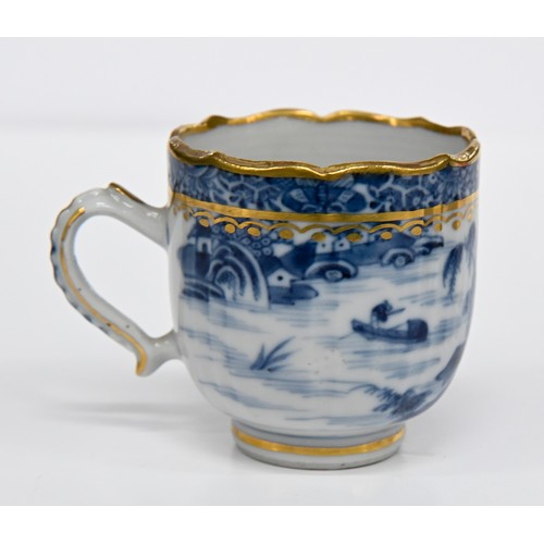 113 - Thirteen pieces of Chinese blue and white export porcelain teaware with European gilt decoration, la... 