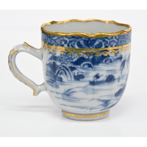 113 - Thirteen pieces of Chinese blue and white export porcelain teaware with European gilt decoration, la... 