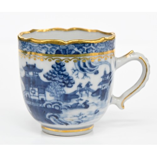 113 - Thirteen pieces of Chinese blue and white export porcelain teaware with European gilt decoration, la... 