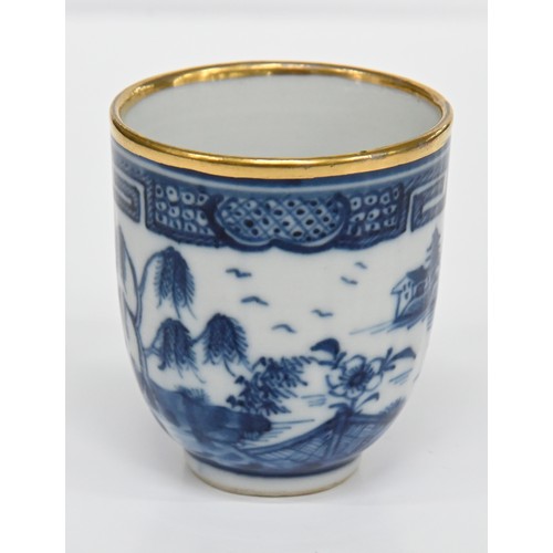 113 - Thirteen pieces of Chinese blue and white export porcelain teaware with European gilt decoration, la... 