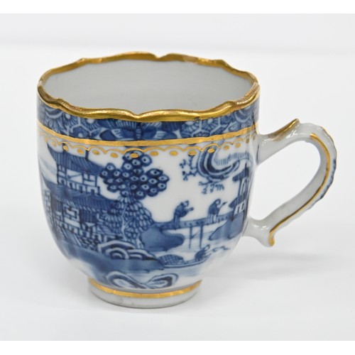 113 - Thirteen pieces of Chinese blue and white export porcelain teaware with European gilt decoration, la... 