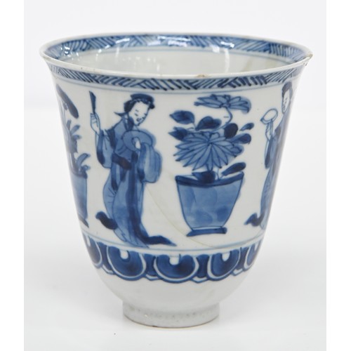 116 - A Chinese blue and white octagonal beaker, Kangxi period, painted in upright registers with flowerin... 