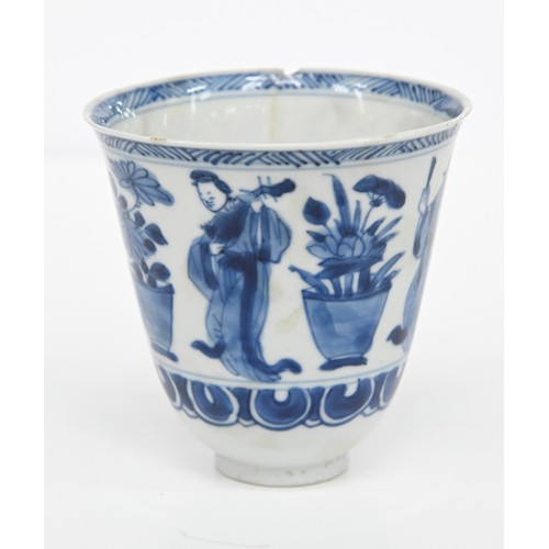 116 - A Chinese blue and white octagonal beaker, Kangxi period, painted in upright registers with flowerin... 