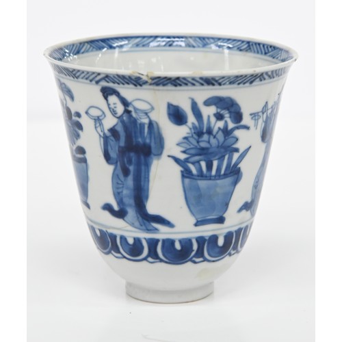 116 - A Chinese blue and white octagonal beaker, Kangxi period, painted in upright registers with flowerin... 