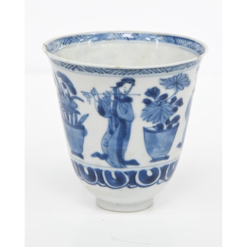 116 - A Chinese blue and white octagonal beaker, Kangxi period, painted in upright registers with flowerin... 