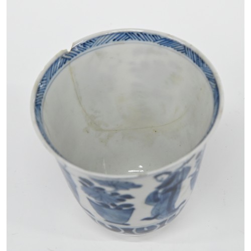 116 - A Chinese blue and white octagonal beaker, Kangxi period, painted in upright registers with flowerin... 