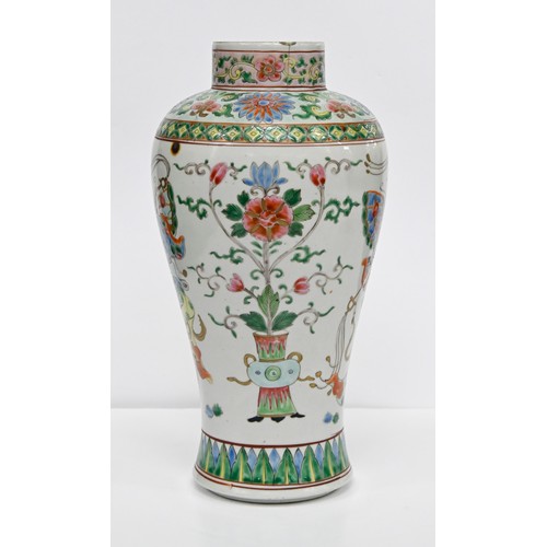 220 - A pair of Chinese famille rose vases, 20th c, enamelled with butterfly, women and flowers, 27.5cm h,... 