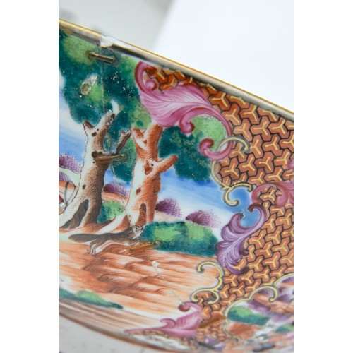 232 - A Chinese European-subject famille rose punch bowl, c1770, enamelled with hunting scenes and subsidi... 