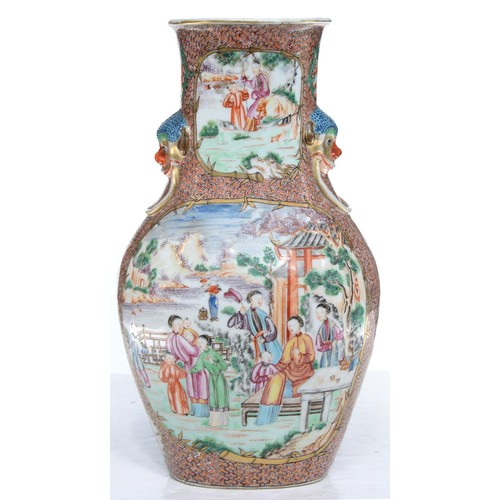 280 - A Chinese famille rose vase, c1770, enamelled and with 'mandarin' scenes in gilt bamboo frames reser... 