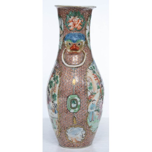 280 - A Chinese famille rose vase, c1770, enamelled and with 'mandarin' scenes in gilt bamboo frames reser... 