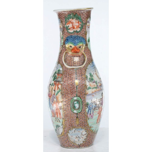 280 - A Chinese famille rose vase, c1770, enamelled and with 'mandarin' scenes in gilt bamboo frames reser... 