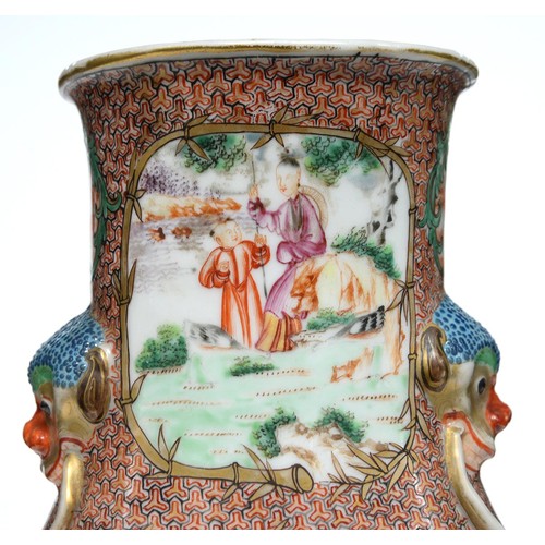 280 - A Chinese famille rose vase, c1770, enamelled and with 'mandarin' scenes in gilt bamboo frames reser... 