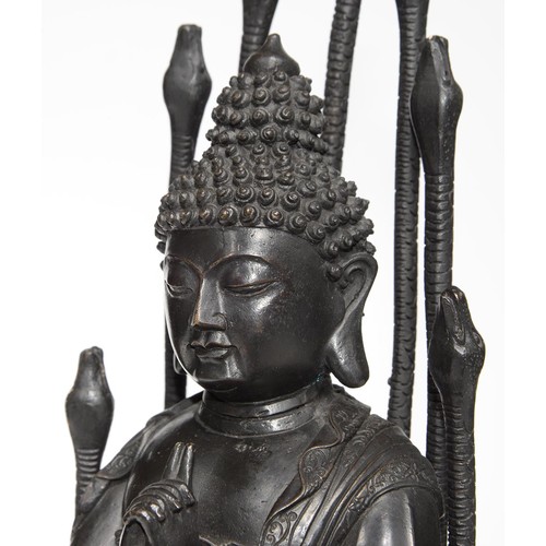 323 - A Tibetan bronze figure of Buddha Nagaraja, 18th c, seated in dhyanasana, the hands clasped in Uttar... 