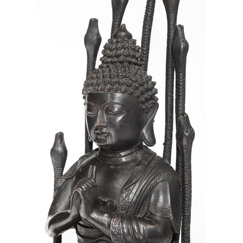 323 - A Tibetan bronze figure of Buddha Nagaraja, 18th c, seated in dhyanasana, the hands clasped in Uttar... 