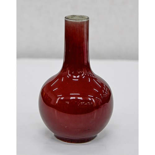 189 - Two Chinese flambe glazed vases, 20th c, the glaze thinning from the neck and pooling slightly aroun... 